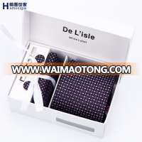 High Quality Polyester Necktie Hanky Cufflinks Match Gift Tie Sets